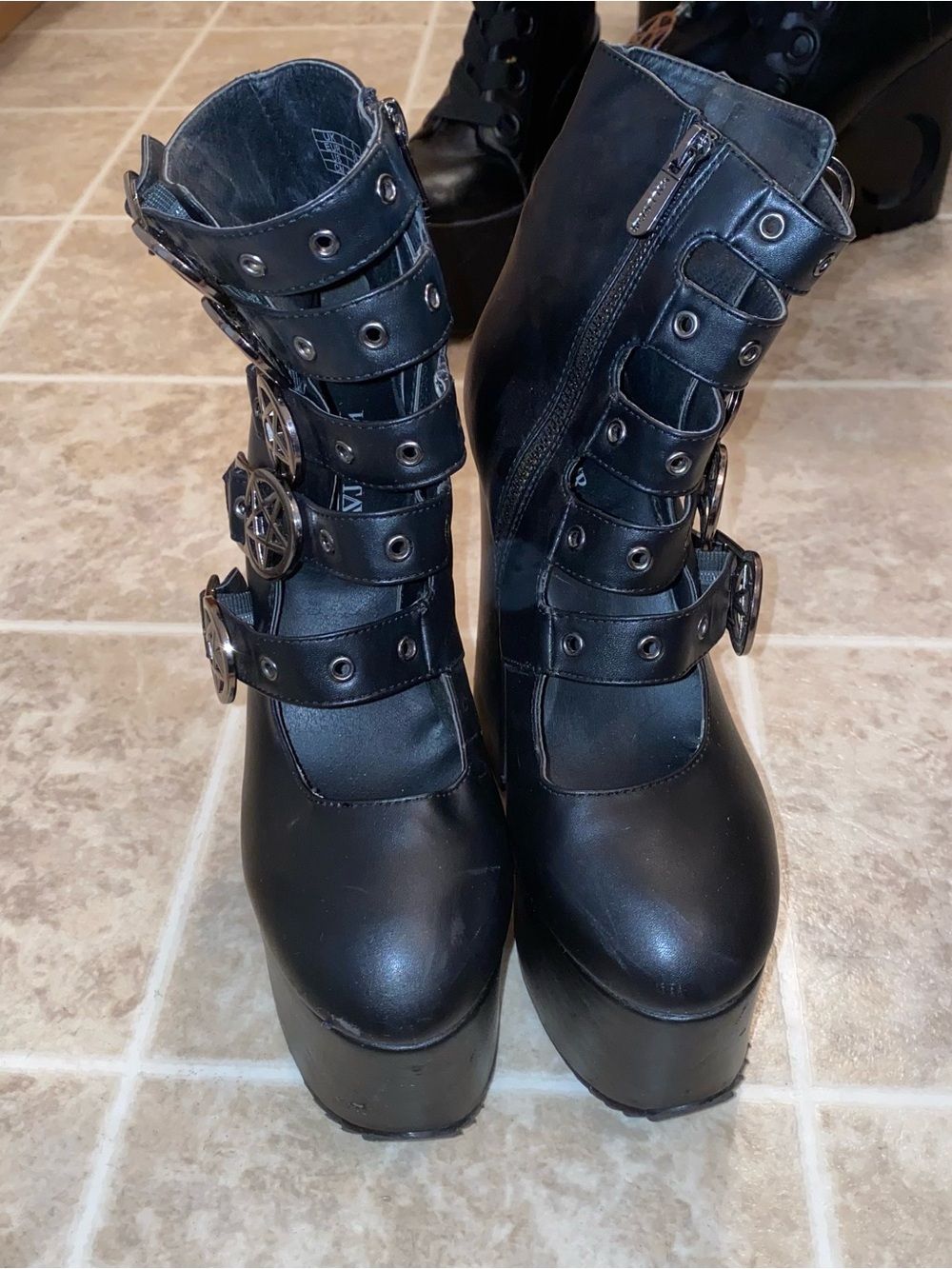 Killstar Platform Burial Star pentagram buckle ankle boots in black US 8